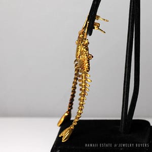 Authentic Vintage Tiffany & Co. 18K Yellow Gold Ruby Articulated Fish Skeleton Earrings w/ Pouch - Image 12