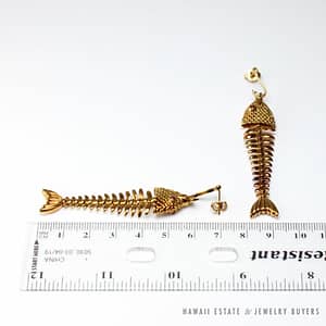 Authentic Vintage Tiffany & Co. 18K Yellow Gold Ruby Articulated Fish Skeleton Earrings w/ Pouch - Image 7