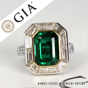 GIA 4.32Ct Emerald 2.53ctw Diamond Platinum/18K Yelow Gold Ring Size 5.5