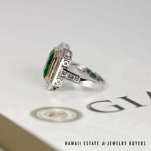 GIA 4.32Ct Emerald 2.53ctw Diamond Platinum/18K Yelow Gold Ring Size 5.5 - Image 2