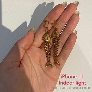 Authentic Vintage Tiffany & Co. 18K Yellow Gold Ruby Articulated Fish Skeleton Earrings w/ Pouch - Image 4