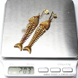 Authentic Vintage Tiffany & Co. 18K Yellow Gold Ruby Articulated Fish Skeleton Earrings w/ Pouch - Image 8