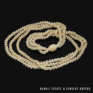 Three Strand Ni'ihau Shell Lei: Pikake Momi Ke'oke'o 39 inches #2955-03 - Image 2