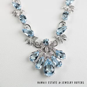 VINTAGE AQUAMARINE & DIAMOND 18K WHITE GOLD NECKLACE