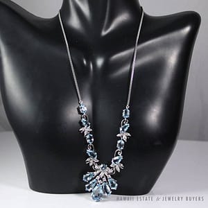 VINTAGE AQUAMARINE & DIAMOND 18K WHITE GOLD NECKLACE - Image 2
