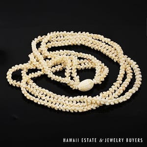 Three Strand Ni'ihau Shell Lei: Pikake Momi Lenalena 36 inches #2778-15 - Image 2