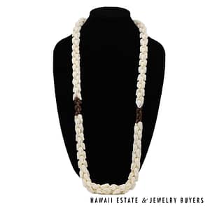 Ni'ihau Shell Lei: Single Strand Pikake Alilea and Pohole 43 inches #2679-03 - Image 2