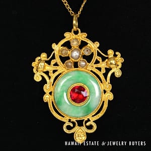 Jade Donut & Keishi 24K Yellow Gold Pendant with 18" Curb Chain - Image 2