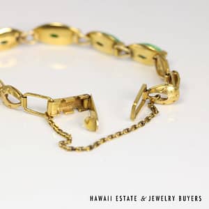 Marquise Jade Link Bracelet 18K Yellow Gold Size 6 - Image 2