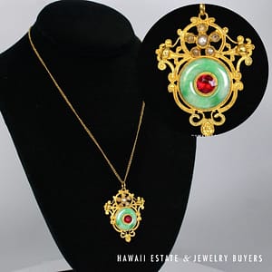 Jade Donut & Keishi 24K Yellow Gold Pendant with 18" Curb Chain