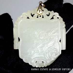 Antique Rare Mutton Fat Jade Flower & Monk Scrolls Pendant 54x45mm