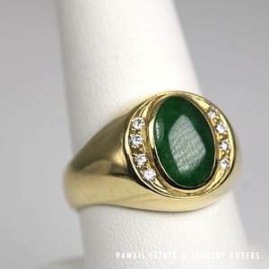 Green Jade & 0.15ctw Diamond SI/GH Gents 18K Yellow Gold Ring Size 9.5 - Image 2