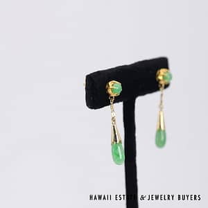 Green Jade Dangle 24/10K Yellow Gold Earrings - Image 2