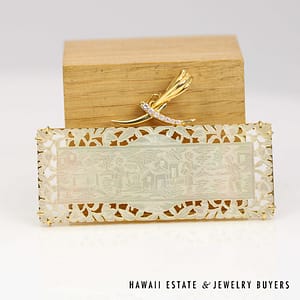 Na Hoku 0.12ctw Diamond Rare Mother of Pearl Gambling Chip 18k Yellow Gold Pendant Measures 70x49mm, 20.7g