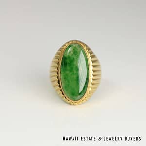 GIA Type A Green Jade Oval Ring 20k Yellow Gold 22x11mm Size 8.25 - Image 2
