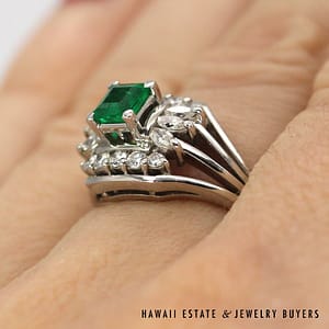 Platinum Emerals and Diamond Ring SIZE 6 #2827-02 - Image 2