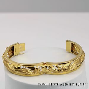 15.5mm Dragon & Phoenix 18K Yellow Gold Hinged Bangle Bracelet Size 7 - Image 9