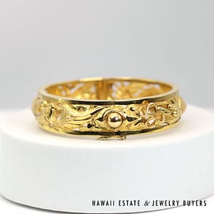 15.5mm Dragon & Phoenix 18K Yellow Gold Hinged Bangle Bracelet Size 7 - Image 8