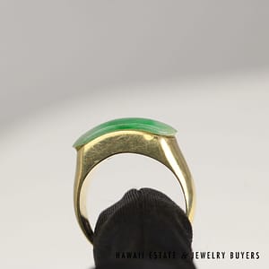 GIA Type A Mottled Green Jade Saddle Ring 14k Yellow Gold 22x8mm Size 13 - Image 8