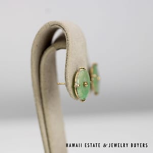 GIA 3.9g 14KYG Mottled Green A Jade 14mm Donut Earrings - Image 3