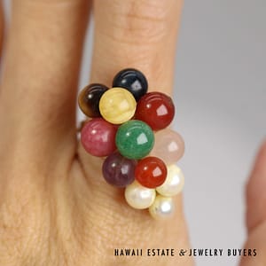 Ming's Multi Jade Bead 14k Yellow Gold Ring Size 6.25, 7.3g - Image 2