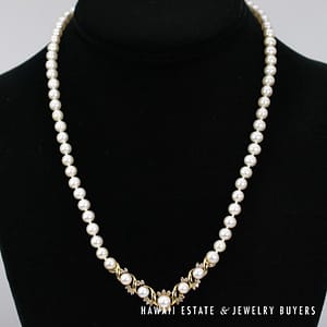 0.25ctw Diamond & Pearl 14K Yellow Gold Necklace Size 18" - Image 2