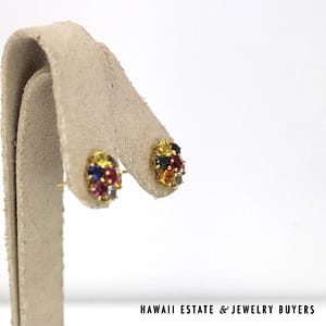 14K Yellow Gold MultiColor Stone Earrings Size 12mm Diameter - Image 2