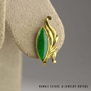 GIA Type A Green Jade Pierced Earrings 20k/14k Yellow Gold Screw Back - Image 2