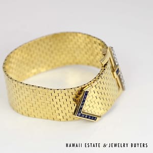 1.25ctw Sapphire & 0.50ctw Diamond 14K Yellow Gold Adjustable Buckle Bracelet - Image 12