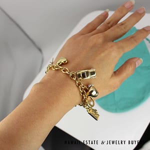Tiffany & Co. Nine Charm Bracelet 18k Yellow Gold Size 6.75 with Pouch, 76.5g - Image 5