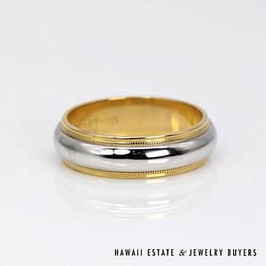 Tiffany Co Platinum & 18K Yellow Gold Milgrain Band Ring Size 9