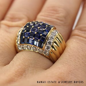 18K Yellow Gold Sapphire and Diamond Dome Ring SIZE 6.5 #071122-04