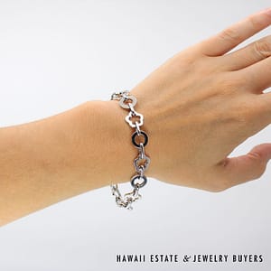 Chanel 18K White Gold Camellia Floral / Circle Link Bracelet SIZE 6.75 #3121-02 - Image 3