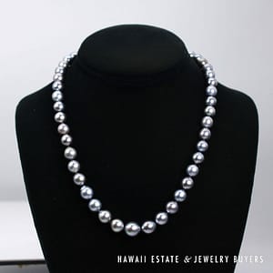 Knotted Silver Pearl Necklace Graduating 8-10mm with 0.10ct Diamond 14k White Gold Clasp, - Image 2