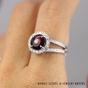 3.50ct Star Ruby 1.25ctw Diamond Ring 14k White Gold Size 6, 5.4g - Image 2