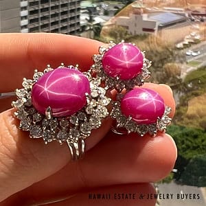 14K White Gold Synthetic Star Ruby and Diamond Ring/Earring Set #2791-06 - Image 2