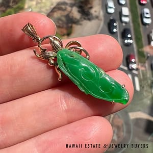 14K Yellow Gold and Carved Green Jade Pendant #2751B-03 - Image 2