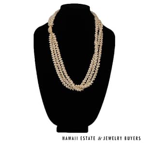 Three-Strand Ni'ihau Shell Lei: Pikake Momi Ke'oke'o 30 inches #2947-03 - Image 2