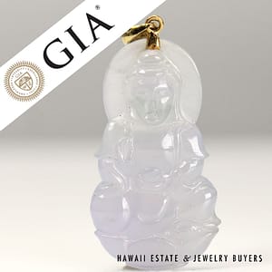 GIA Lavender Jade Carved 18K Yellow Gold Pendant