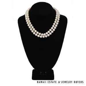 Double Strand Cultured Pearl Necklace : 14K Yellow Gold Diamond Clasp #2853-04 - Image 2