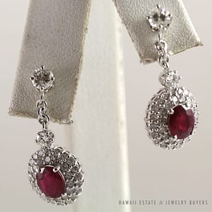Ruby & Diamond Drop 18k White Gold Earrings - Image 2