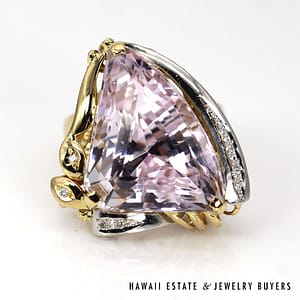 18K Yellow Gold Freeform Step Cut Kunzite & Diamond Ring SIZE 7.25 #MC103122-01 - Image 2