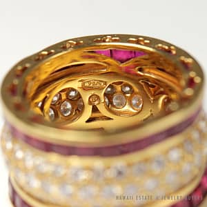 NATURAL RUBY & 2.79CTW DIAMOND 18K YELLOW GOLD BEAD ETERNITY RING SIZE 6.25 - Image 4