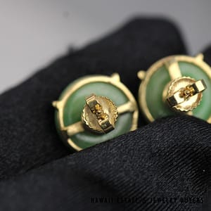 GIA 3.9g 14KYG Mottled Green A Jade 14mm Donut Earrings - Image 4