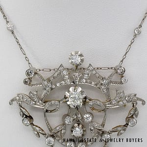 VICTORIAN OLD MINE DIAMOND 5.48CTW PLATINUM GOLD BROOCH & DIAMOND NECKLACE SET - Image 3