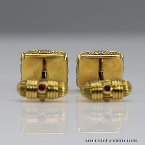 ROBERTO COIN 14.6g 18KYG 0.15ctw DIAMOND & 0.08ctw RUBY BASKETWEAVE CUFF LINKS - Image 3