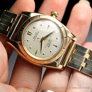 ROLEX RARE VINTAGE BUBBLE BACK 14K YELLOW GOLD OYSTER PERPETUAL WATCH 5015 1945 - Image 4
