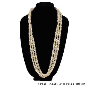 Three Strand Ni'ihau Shell Lei: Pikake Momi Lenalena 38 inches #CG112718-02 - Image 2