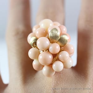 Vintage Ming's Hawaii Angel Skin Coral Ball Cluster 14K Ring (Size 5.75) - Image 3