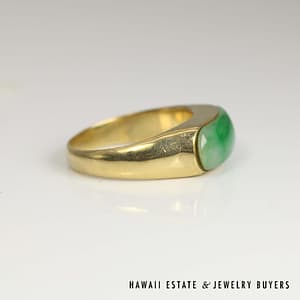 GIA Type A Mottled Green Jade Saddle Ring 14k Yellow Gold 22x8mm Size 13 - Image 5